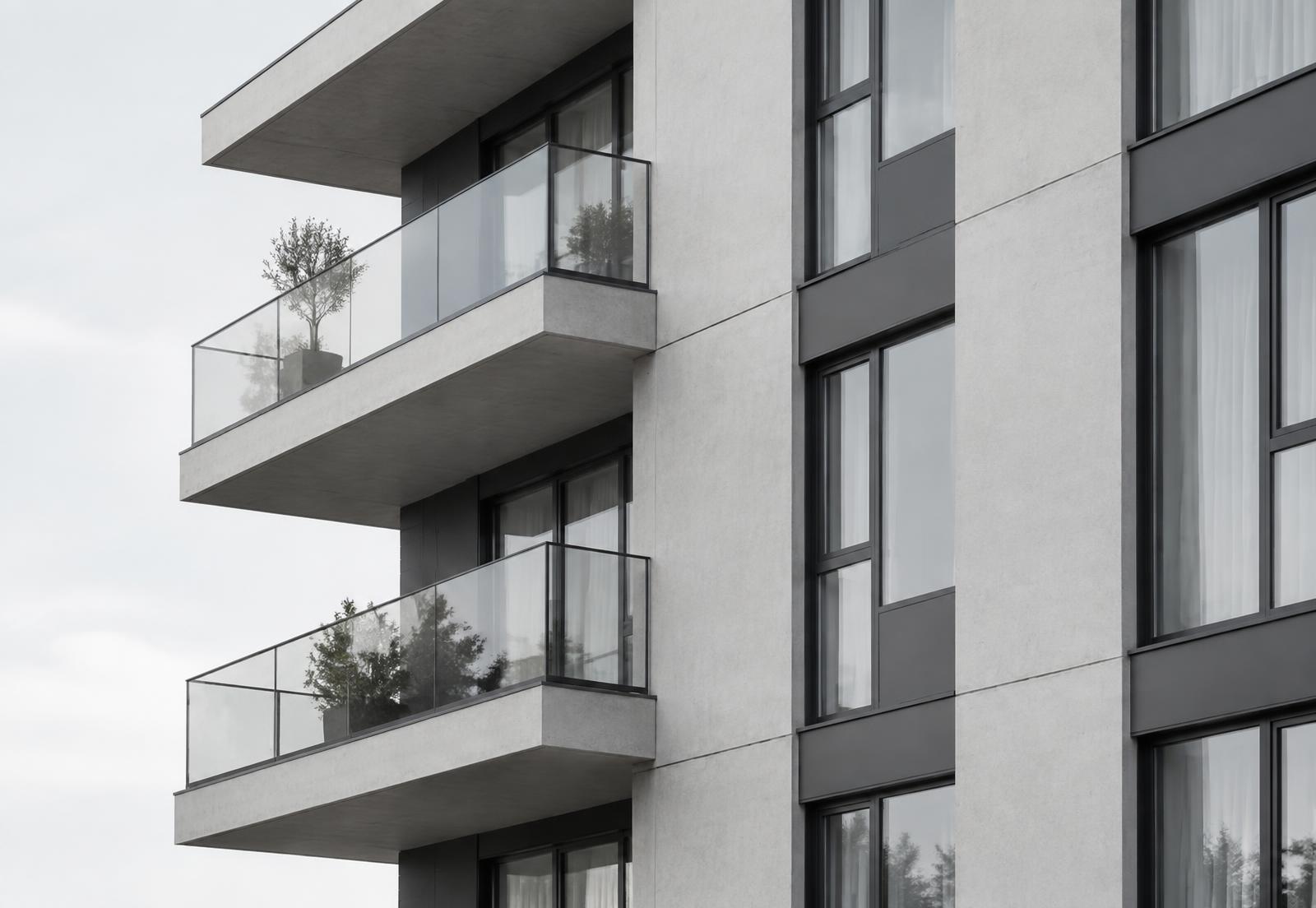 Facade of a modern residential building developed by AM
